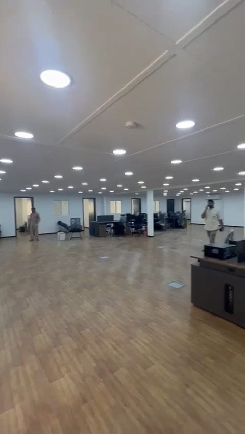 Video: Finished Prefab Office Interior: Open Office and Corridor