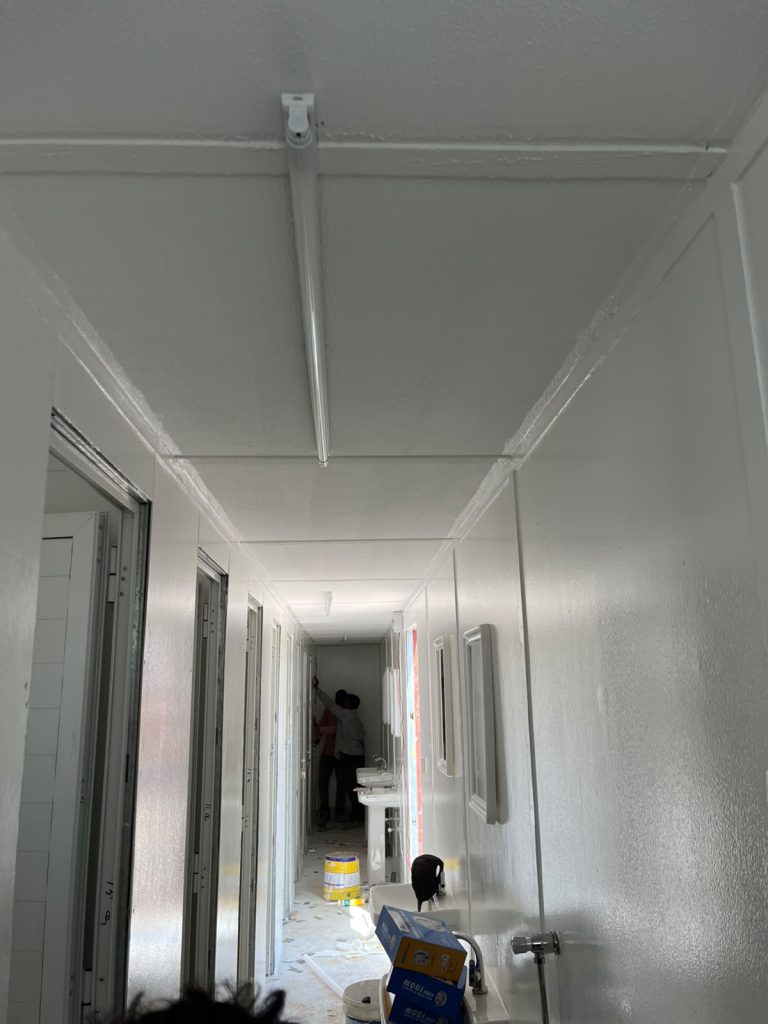 Corridor inside a container building