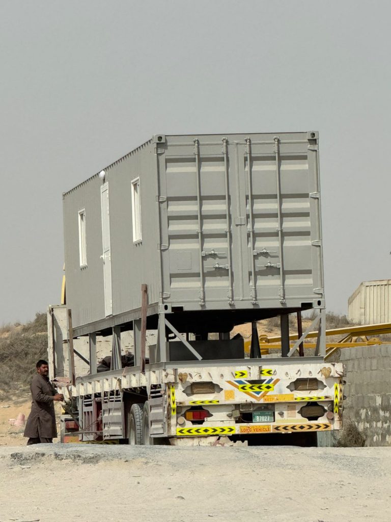 Container building module on a trailer