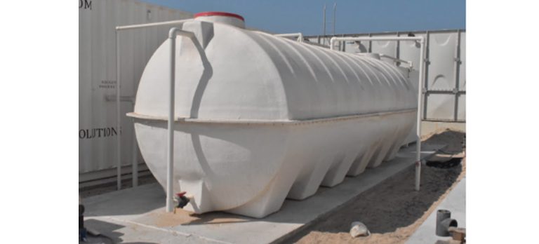 Horizontal GRP water tank installed on site